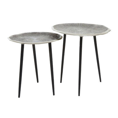 Set Of 2 Silver Oak Top Side Tables With Black Legs, Silva