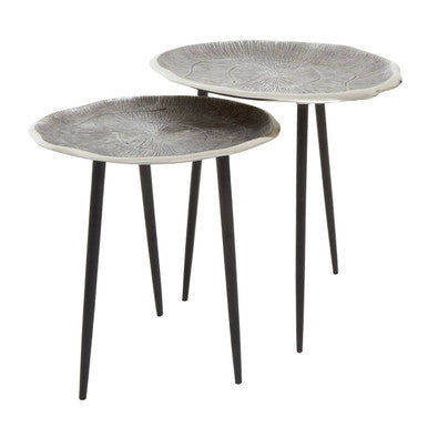 Set Of 2 Silver Oak Top Side Tables With Black Legs, Silva