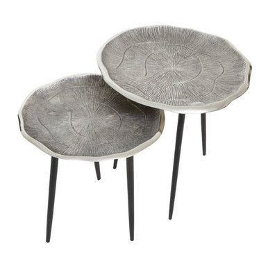 Set Of 2 Silver Oak Top Side Tables With Black Legs, Silva