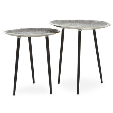 Set Of 2 Silver Oak Top Side Tables With Black Legs, Silva