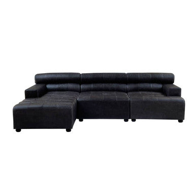 Right Arm Antique Black Leather Modular Sofa, King