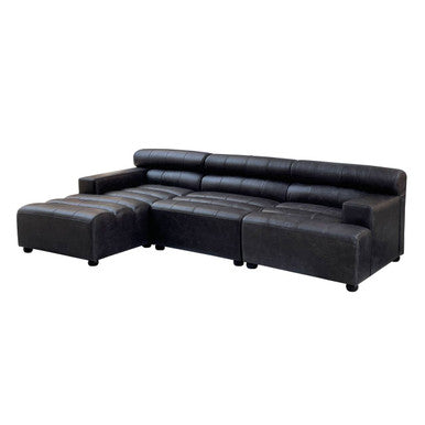 Right Arm Antique Black Leather Modular Sofa, King