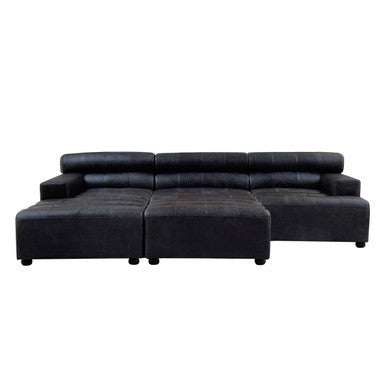 Right Arm Antique Black Leather Modular Sofa, King
