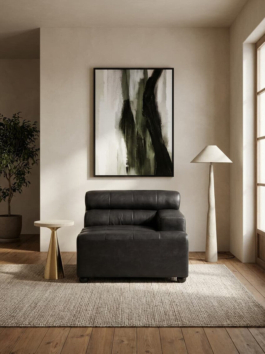 Right Arm Antique Black Leather Modular Sofa, King