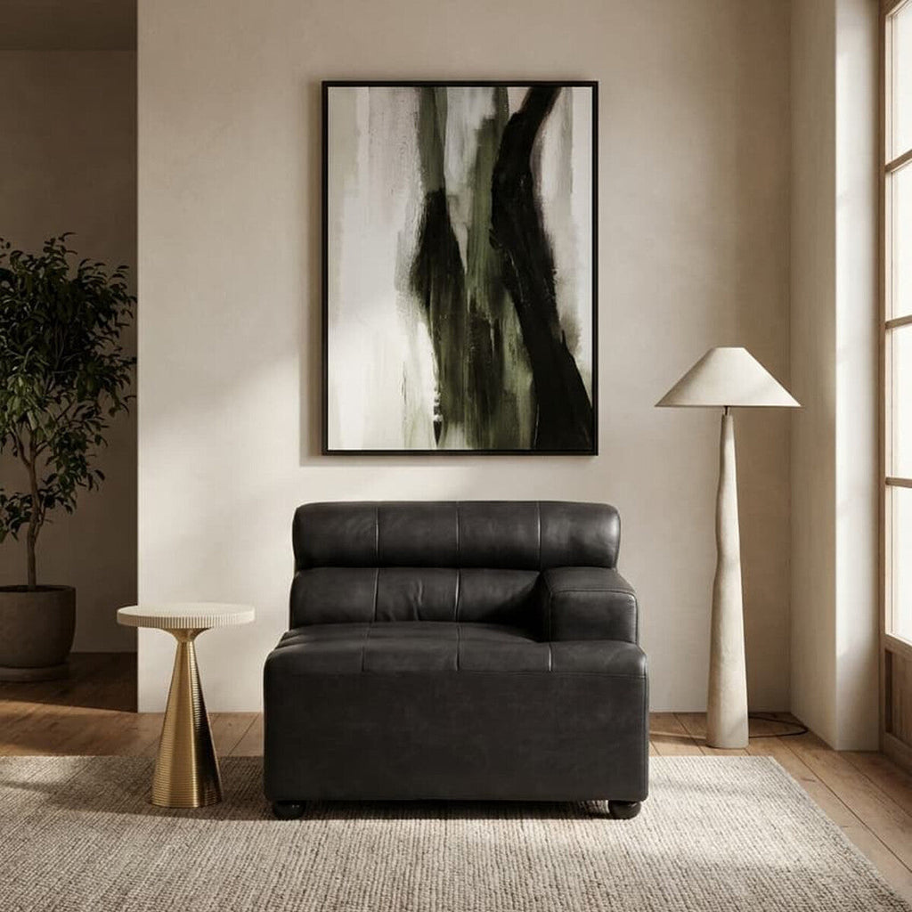 Right Arm Antique Black Leather Modular Sofa, King