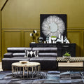 Armless Antique Black Leather Modular Sofa Chair, King