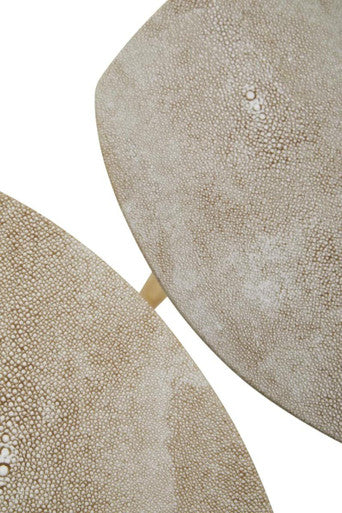 Set Of 2 Natural Shagreen Leather Round Top Side Tables With Gold Legs, Cadio