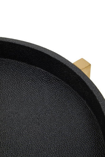 Set Of 2 Black Shagreen Tray Tables With Gold Legs & Raised Edges, Cardoba