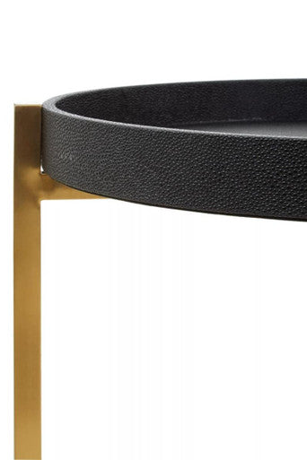 Set Of 2 Black Shagreen Tray Tables With Gold Legs & Raised Edges, Cardoba