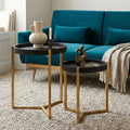 Set Of 2 Black Shagreen Tray Tables With Gold Legs & Raised Edges, Cardoba