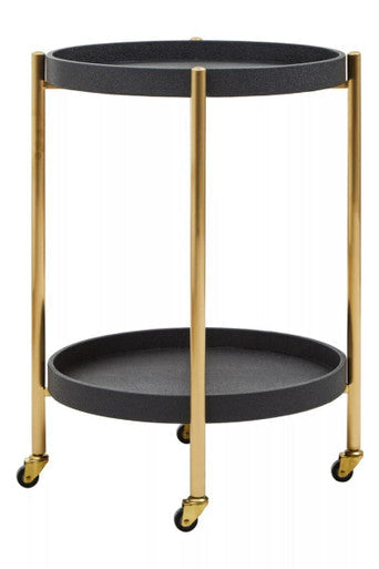 Cardoba Two Tier Black Shagreen Tray Table Trolley