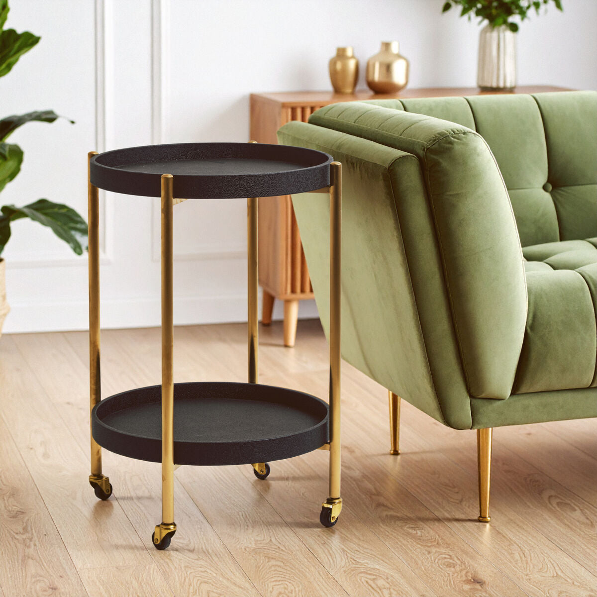 Cardoba Two Tier Black Shagreen Tray Table Trolley