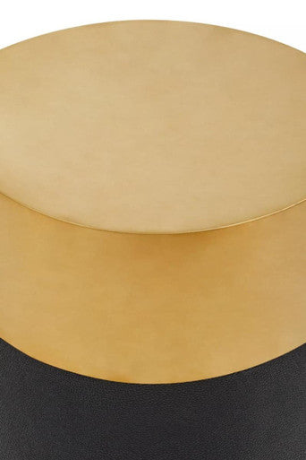 Black Round Shagreen Side Table & Stool With Metal Gold Top, Cardoba