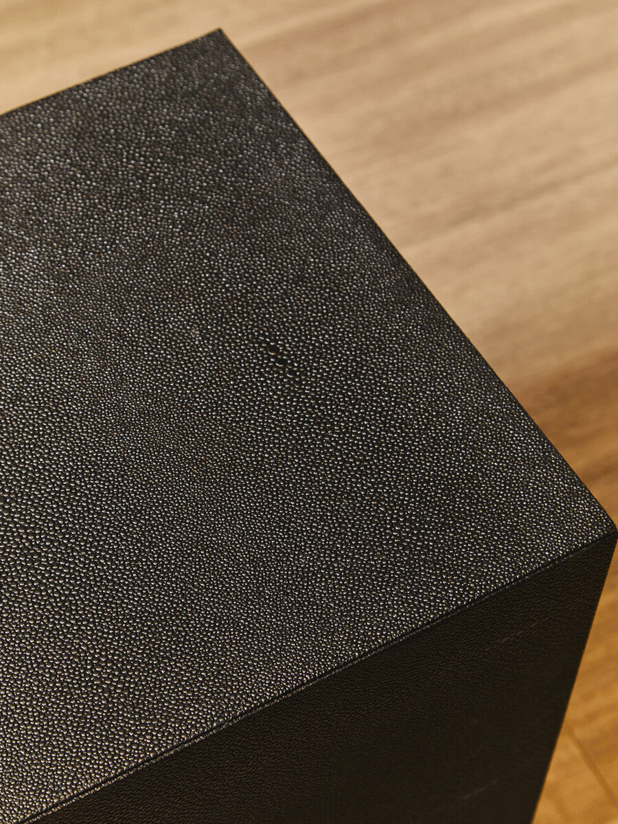 Black Shagreen Square Top Side Table & Stool With Gold Metal Base, Cardoba