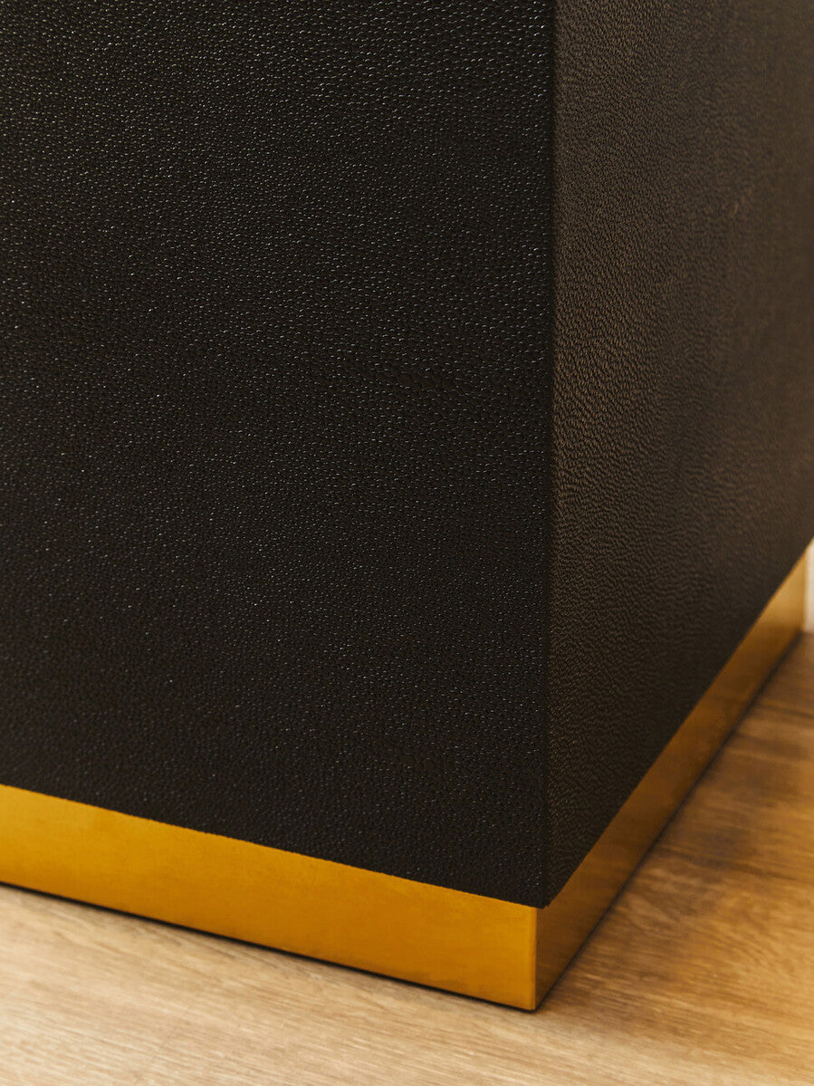 Black Shagreen Square Top Side Table & Stool With Gold Metal Base, Cardoba