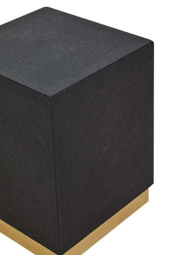 Black Shagreen Square Top Side Table & Stool With Gold Metal Base, Cardoba