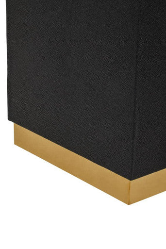 Black Shagreen Square Top Side Table & Stool With Gold Metal Base, Cardoba