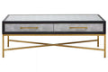 Grey Shagreen Coffee Table With Two Drawers & Brushed Matte Gold Cross Leg Frame, Cadiz