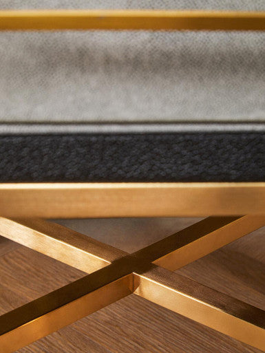 Grey Shagreen 1-Drawer Side Table With Brushed Matte Gold Cross Legs & Black Border, Cadiz