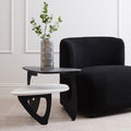 Grey & White Marble Ceramic Tops Small 2-Tier Asymmetrical Coffee Table With Black Metal Base, Imperia