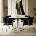 White Ceramic Marble Round Top Dining Table With Black Metal Base, Imperia