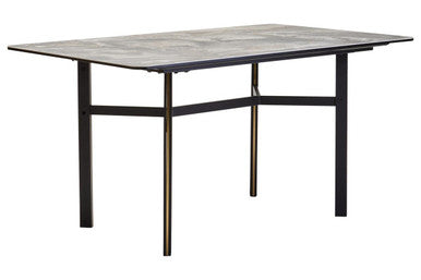 Grey Marble Ceramic Top Dining Table With Black Metal Legs & Gold Detail, Imperia