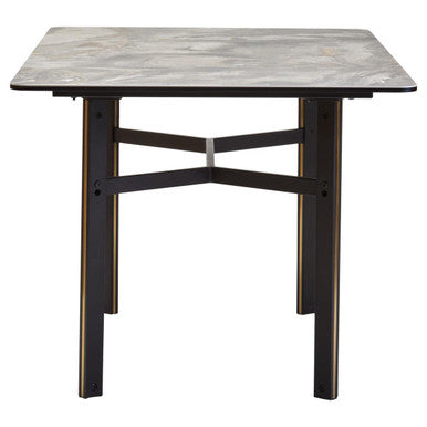 Grey Marble Ceramic Top Dining Table With Black Metal Legs & Gold Detail, Imperia