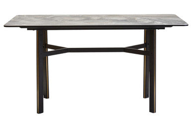 Grey Marble Ceramic Top Dining Table With Black Metal Legs & Gold Detail, Imperia