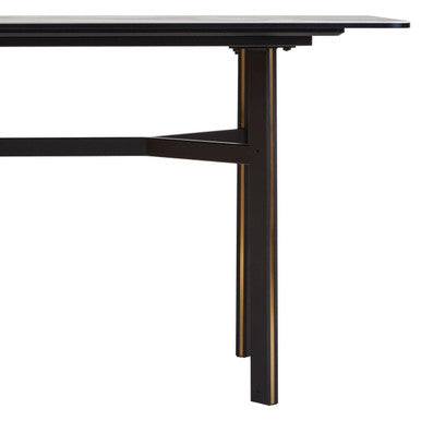 Grey Marble Ceramic Top Dining Table With Black Metal Legs & Gold Detail, Imperia