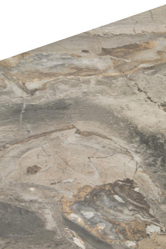 Grey Marble Ceramic Top Dining Table With Black Metal Legs & Gold Detail, Imperia
