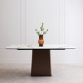 White Marble Ceramic Rectangular Dining Table With Brushed Bronze Steel Column Base, Imperia