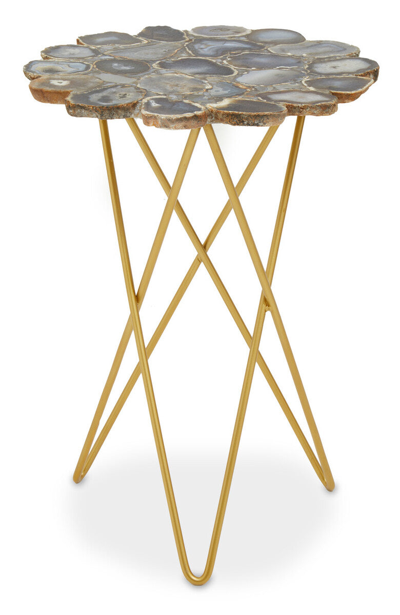 Agate Top Side Table With Gold Trim & Hairpin Metal Legs, Jaipur
