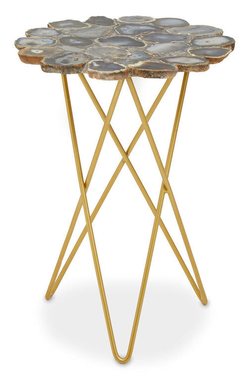 Agate Top Side Table With Gold Trim & Hairpin Metal Legs, Jaipur