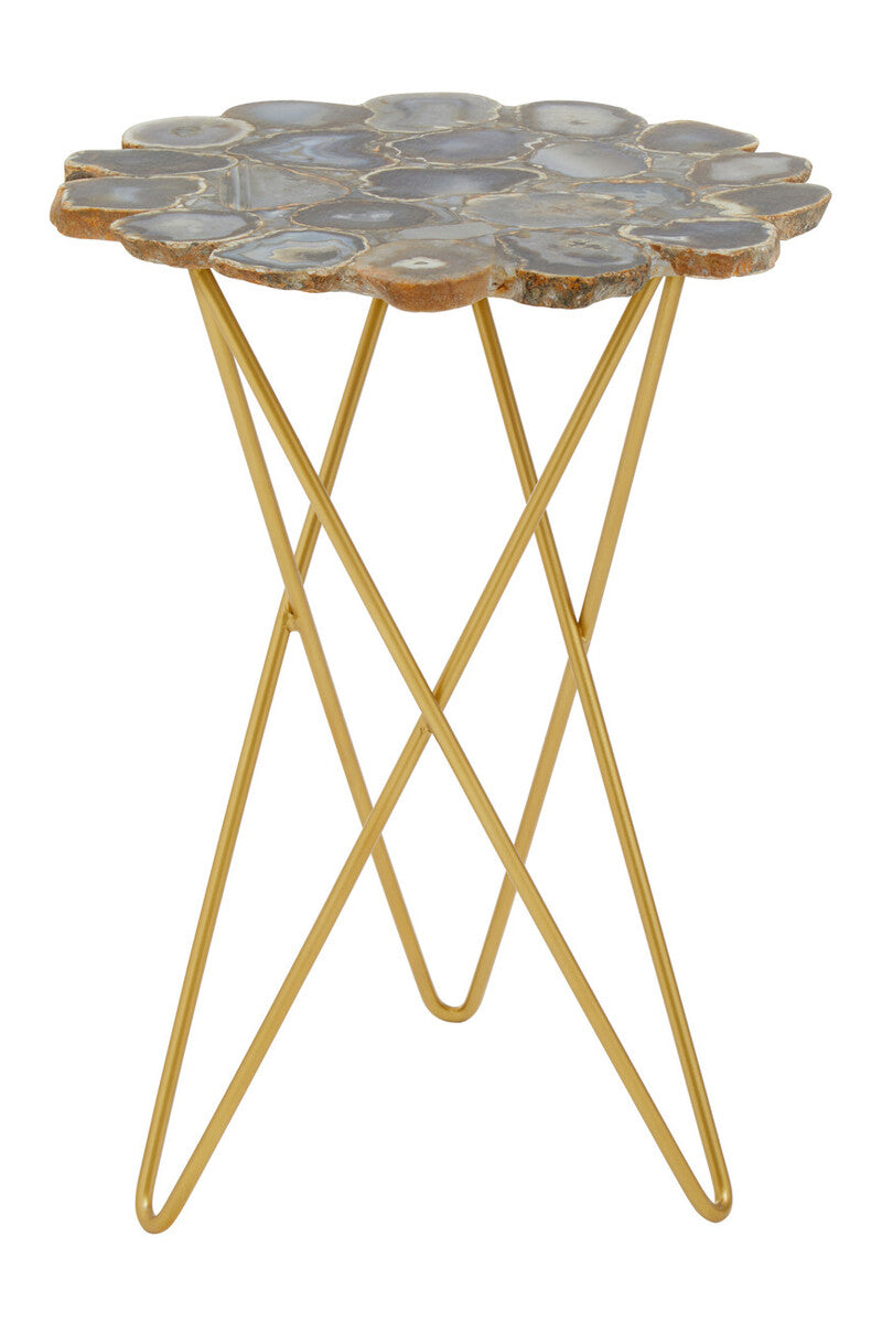 Agate Top Side Table With Gold Trim & Hairpin Metal Legs, Jaipur