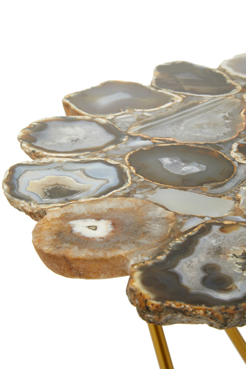 Agate Top Side Table With Gold Trim & Hairpin Metal Legs, Jaipur
