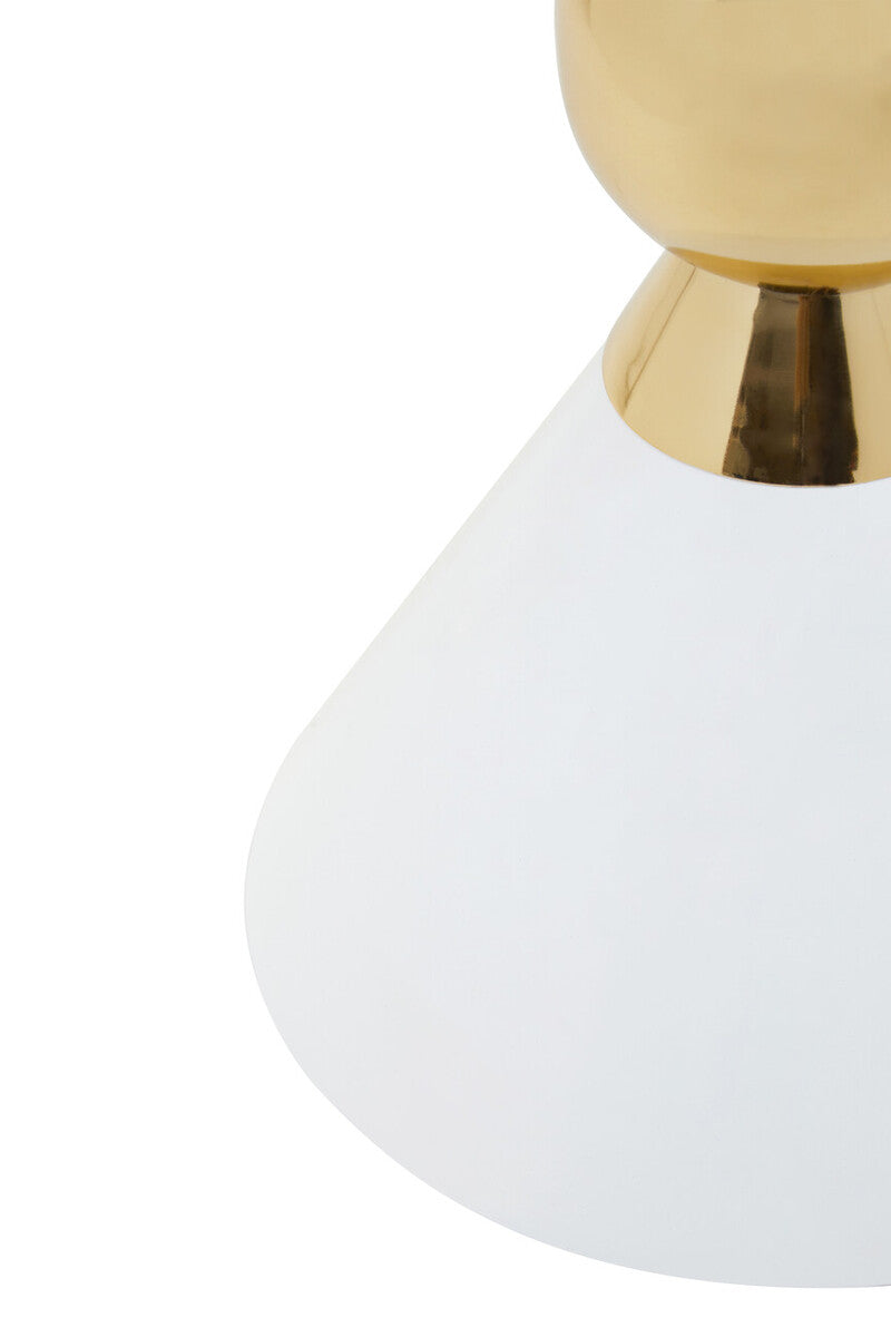 White Conical Metal Side Table In Stainless Steel With Gold Centre Ring Detail, Jaipur