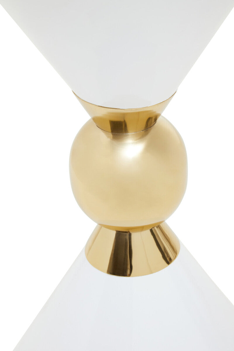 White Conical Metal Side Table In Stainless Steel With Gold Centre Ring Detail, Jaipur