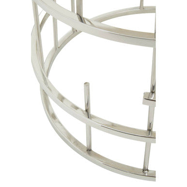 White Round Marble Top Side Table With Silver Open Frame Metal Base, Jaipur