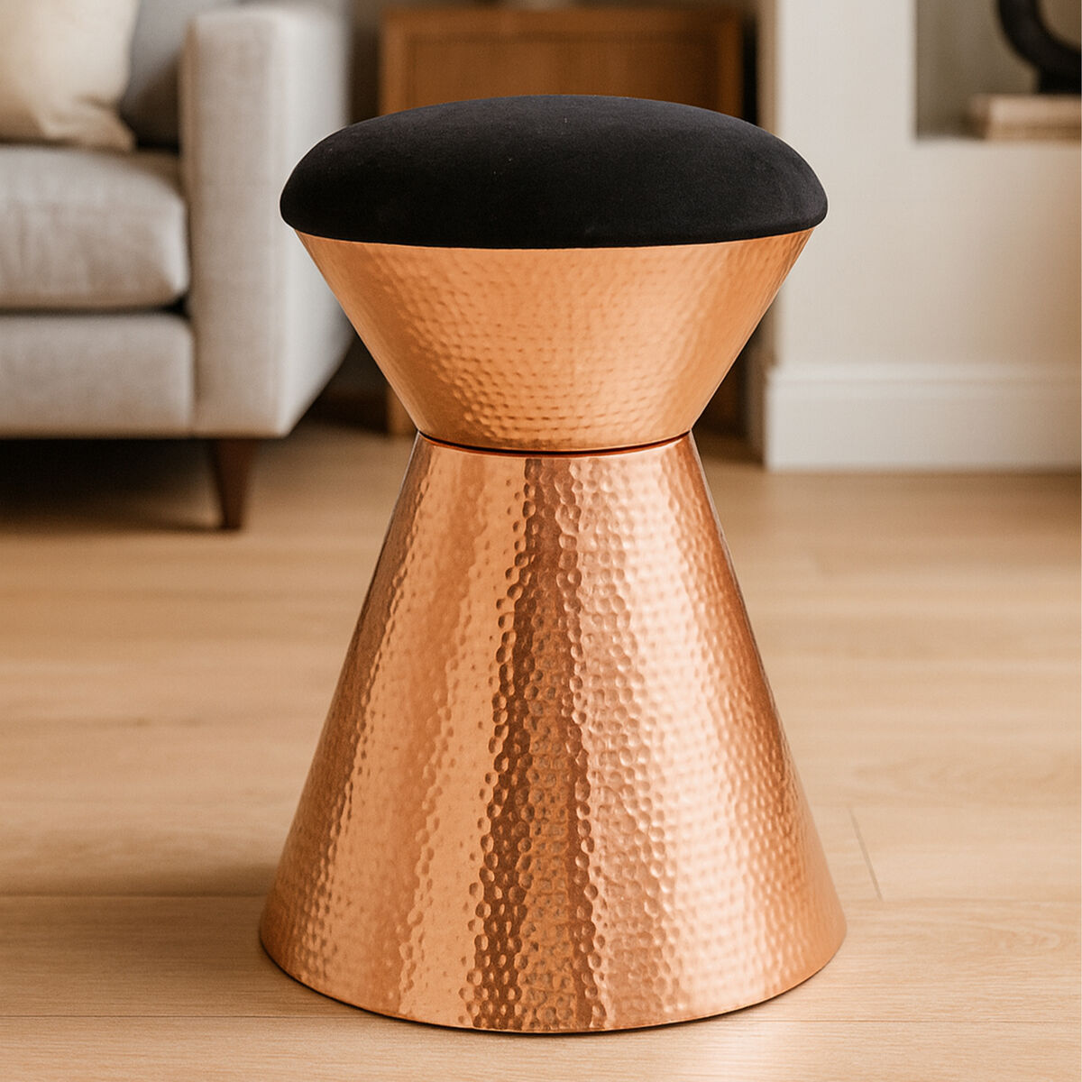 Jaipur Black Velvet & Copper Stool