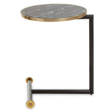 Black Marble Glass Top Side Table With Gold Rim & Gold Feet, Oria