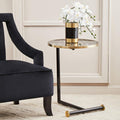 Black Marble Glass Top Side Table With Gold Rim & Gold Feet, Oria
