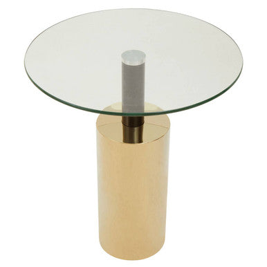 Clear Glass Top Side Table With Gold Steel Base & Black Centre Support, Oria