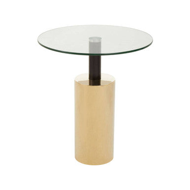 Clear Glass Top Side Table With Gold Steel Base & Black Centre Support, Oria