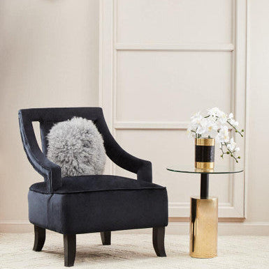 Clear Glass Top Side Table With Gold Steel Base & Black Centre Support, Oria