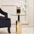 Clear Glass Top Side Table With Gold Steel Base & Black Centre Support, Oria