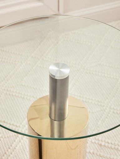 Clear Glass Top Side Table With Gold Steel Base & Black Centre Support, Oria
