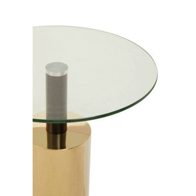 Clear Glass Top Side Table With Gold Steel Base & Black Centre Support, Oria