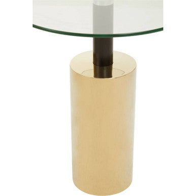 Clear Glass Top Side Table With Gold Steel Base & Black Centre Support, Oria