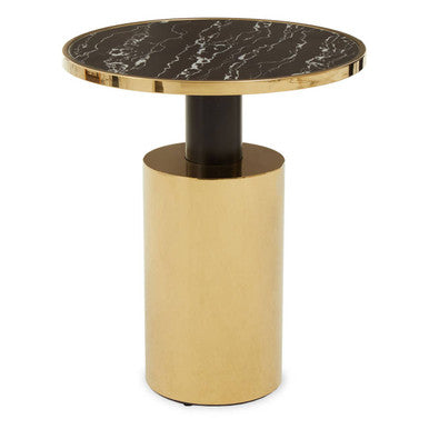 Black Marble Glass Top Side Table With Gold Finished Base, Oria