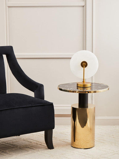 Black Marble Glass Top Side Table With Gold Finished Base, Oria